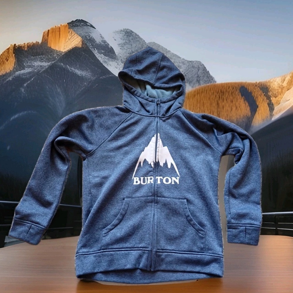 Burton Full Zip Hoodie Kids Youth Large Blue Mountain Logo Fleece Sweatshirt